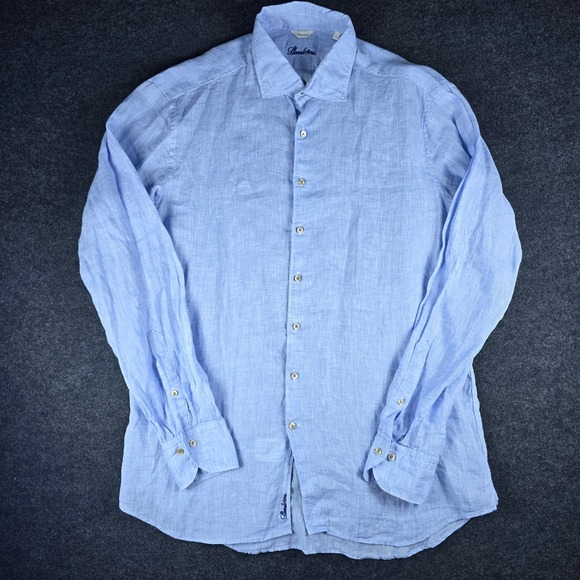 Stenstroms Men's Light Blue Linen Button Down Fitted Shirt Long Sleeve Size L
